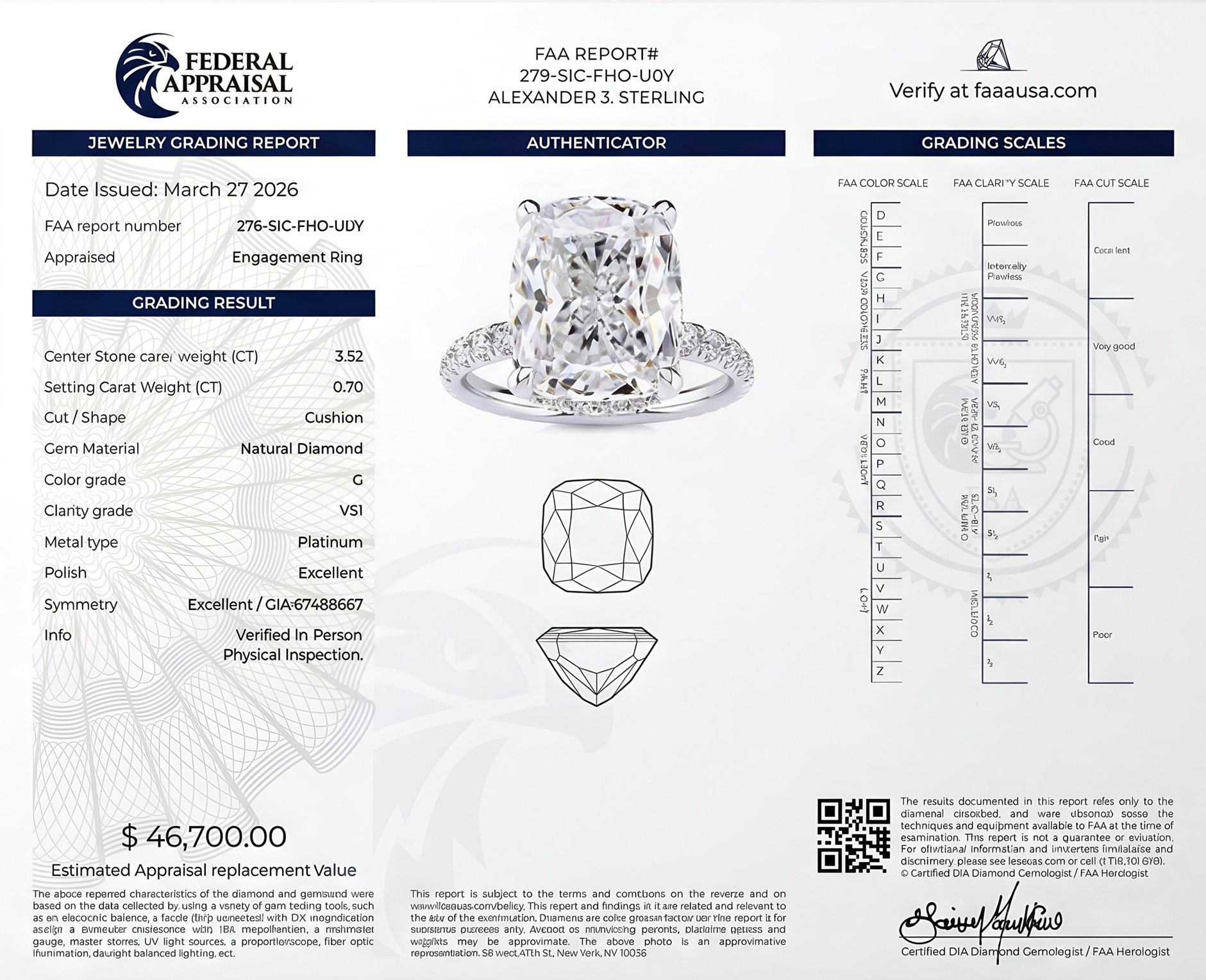 FAA Jewelry Grading Report Sample